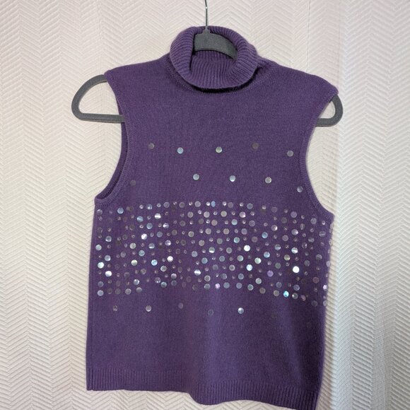 Vintage Jessica Purple Angora Sleeveless Sweater Beaded Sequins Soft Glam Large - Picture 5 of 13